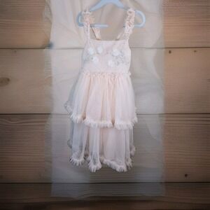 Shabby Chic Dress Girls Sz 6 Floral Sleeveless Ruffle Easter Spring Pale Pink